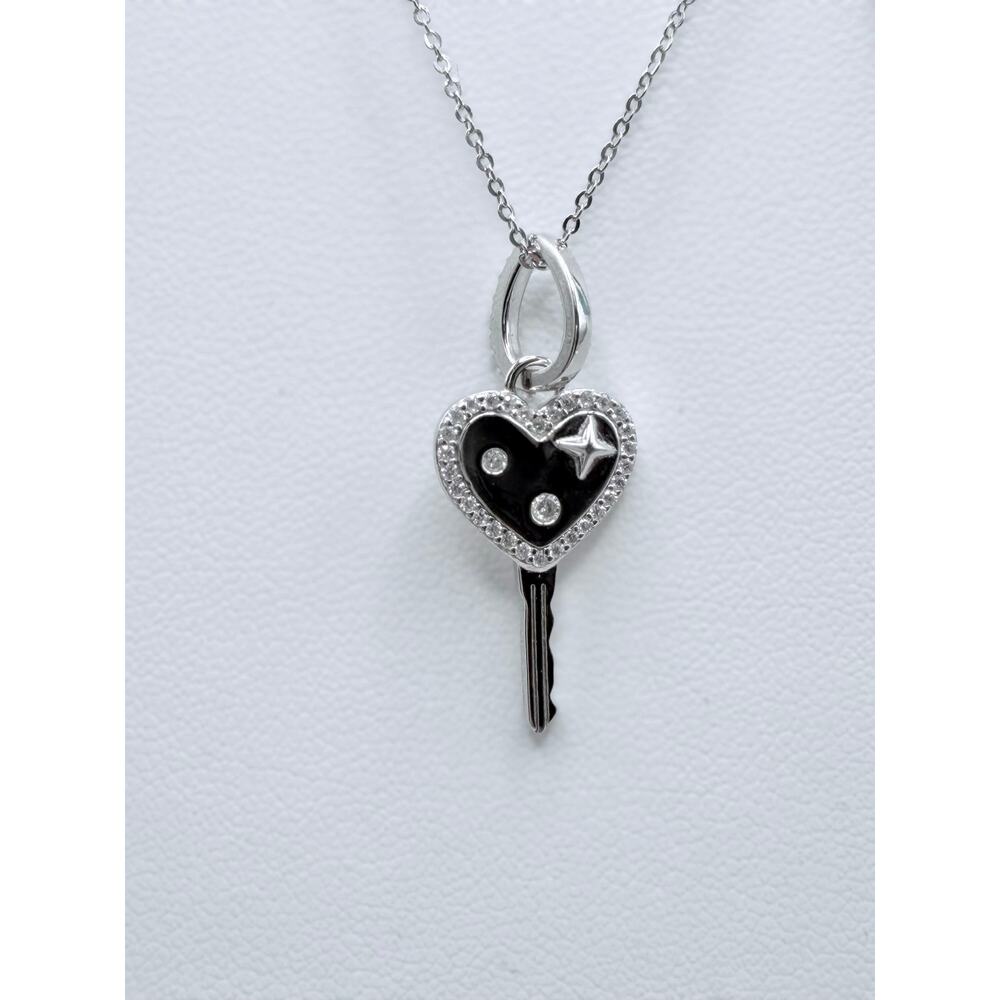 Sterling Silver Moissanite Heart Key Pendant Necklace – .19ctw VVS D Color